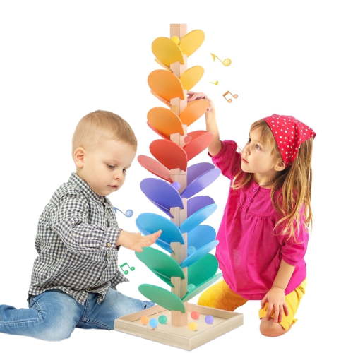 Wooden Music Tree Toy for Kids, Marble Ball Run Track Game for Toddlers, Marble Tree Educational Montessori Toy Boy Girl Gifts