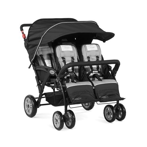 Gaggle by Foundations Compass Quad Stroller - 4 Seat Stroller Wagon for Daycare & Preschool | Foldable, Sun Canopy, 5-Point Harness, Large Storage - Black