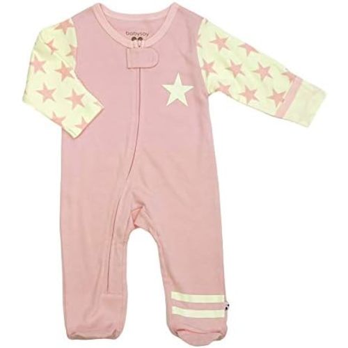 Babysoy Zipper Footies - Baby Footed Pajamas Sleeper Solid Star Colors 0-18 Months