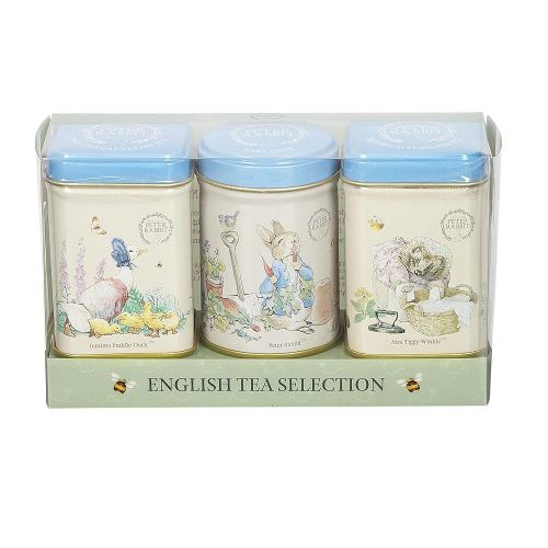 Peter Rabbit 3x Mini Tea Tins with Loose Leaf English Tea, Beatrix Potter Gift, Small Caddy Set