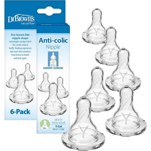 Dr. Brown's Natural Flow Level 4 Baby Bottle Silicone Nipple, Fast Flow, 9m+, 100% Silicone Bottle Nipple, 6 Count (Pack of 12)