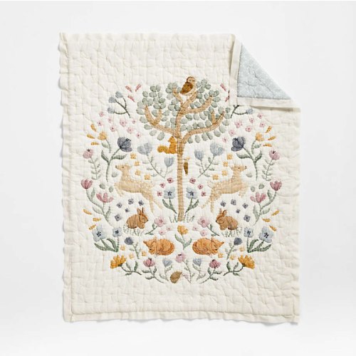 Wonderland Prairie Embroidered Organic Cotton Voile Baby Crib Quilt