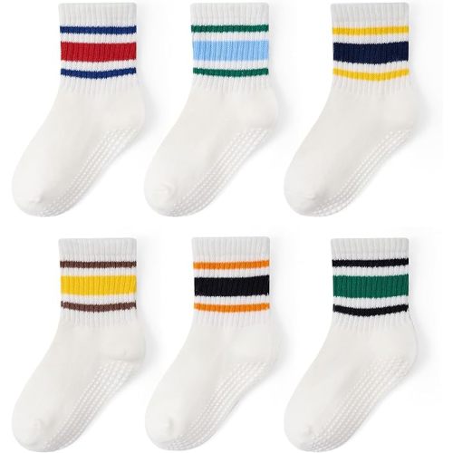 Non-Slip Toddler Grip Socks with Anti Skid Soles, Unisex Cotton Crew Ankle Socks for Baby Boys Girls Kids