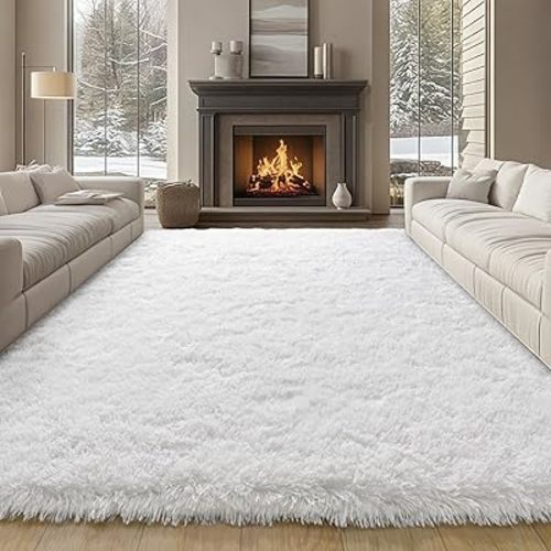 9x12 Large Area Rugs for Living Room, White Fluffy Shag Rug for Bedroom and Nursery, Soft and Comfy, Big Fuzzy Carpet for Kids, Girls, Boys Room Dorm Home Decor Aesthetic, Upgrade Non Slip