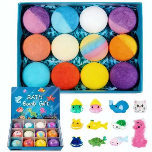 Natural Bath Bombs for Kids with Mega Bubbles & Surprise Inside 12 pcs [1 Box]