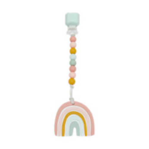 Loulou Lollipop Silicone Teether with Gem Clip - Pastel Rainbow
