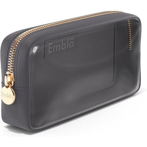 Embla London Makeup Bag Cosmetic Case, Clear Zipper Make Up Pouch and Toiletry Travel Tote, Cute Skincare Pouches for Women Girls, Preppy Purse Cosmetic Organizer, Small Makeup Bags, Grey