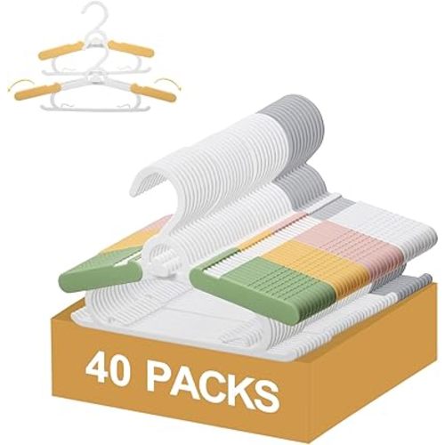 40 Pack Baby Clothes Hangers, 11-15" Adjustable Non-Slip Thickened Kid Hangers for Nursery Closet Toddlers Infant Children to Teenager (Multicolor)
