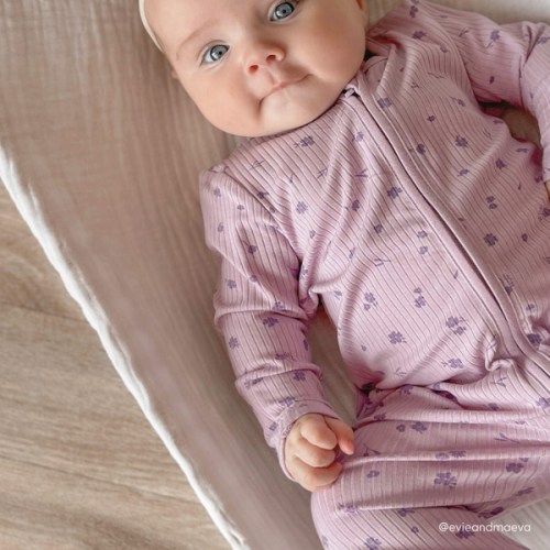 Lilac Floral Ribbed Clever Zip Baby Pajamas lilac / Newborn