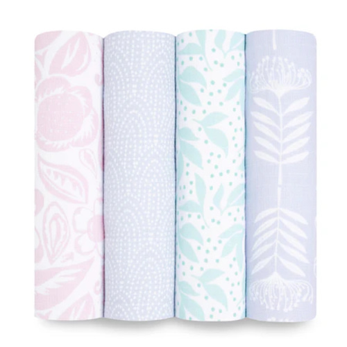 Pink& Purple Cotton Muslin Swaddle 4pk | aden + anais