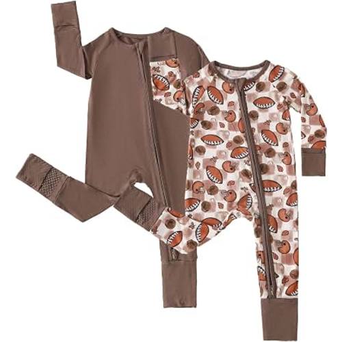Amazon.com: Chichoo Rayon from Bamboo Baby Pajamas Boy 2pack Baseball Football Infant 2 Way Zipper Pjs Romper Newborn Footless Sleeper