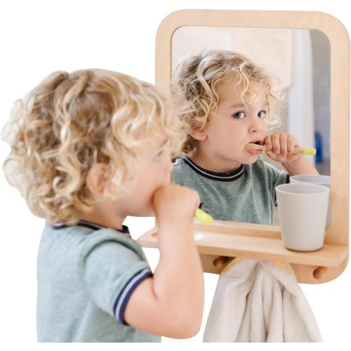 Montessori Wooden and Acrylic Wall Mirror with Hooks for Toddlers – Montessori & Me