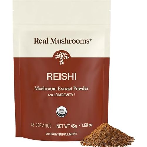 Real Mushrooms Organic Red Reishi Powder for Wellness, 45 Servings