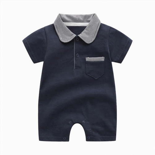 KPOPLK Toddler Romper Summer Short Sleeve Cotton Jumpsuit Soft Bodysuit One-Piece Cute Print Clothes Unisex for 3 6 12 18 Months Size 0-3 Months,Navy