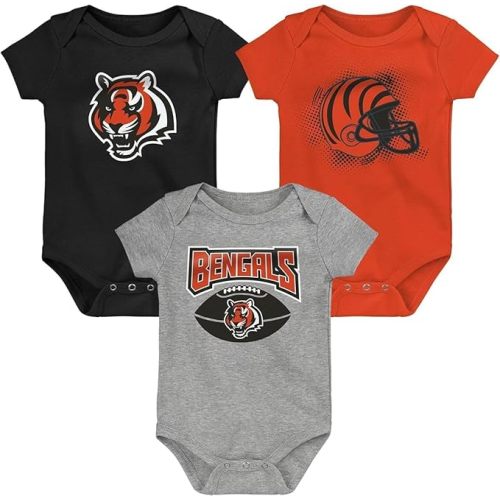 Outerstuff NFL Newborn Infant 0-24 Months Officially Licensed Game On 3 Piece Onesie Bodysuit Creeper Set - 0/3 Months - Cincinnati Bengals