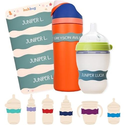 InchBug Orbit Labels Silicone Bottle Bands, 4-Pack, Sea Glass