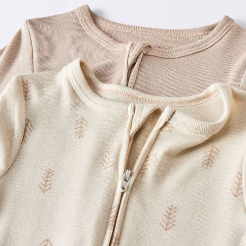 Baby 2pk Leaf So Very Soft Modal Blend Romper - Cloud Island™ Cream 0-3M: Long Sleeve, Front Zipper, Solid & Arrows