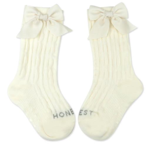 0-6 Cable Knit Knee Sock with Bow | Honest Baby Clothing