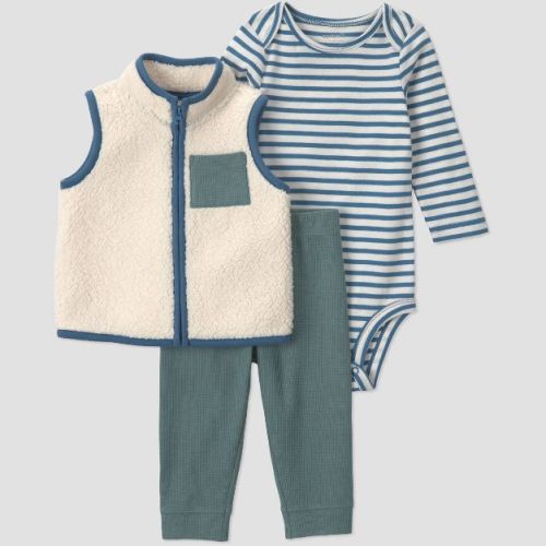 Carter's Just One You® Baby Boys' 3pc Long Sleeve Striped Bodysuit, Pants and Vest Set - Green 3M