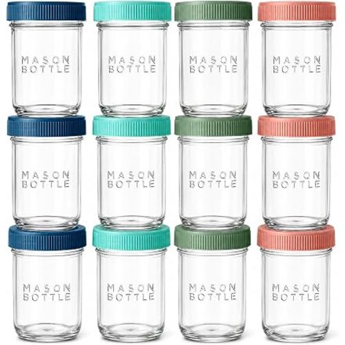 Mason Bottle Glass Breastmilk Storage Jars with Airtight Lids, 8oz,12-Pack