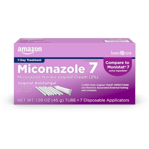 Amazon Basic Care Miconazole 7, Miconazole Nitrate Vaginal Antifungal Cream 2 Percent, 7-Day Yeast Infection Treatment for Women, Relieves Itching and Irritation, 1.59 ounce