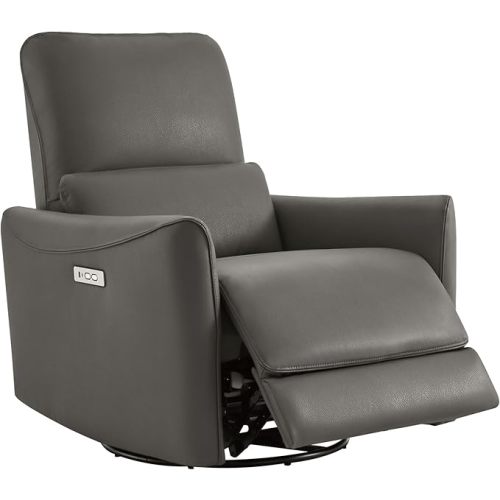 CHITA Power Recliner Chair Swivel Glider, FSC Certified Upholstered Living Room Nursery Reclining Sofa Chair with Lumbar Support, Linen