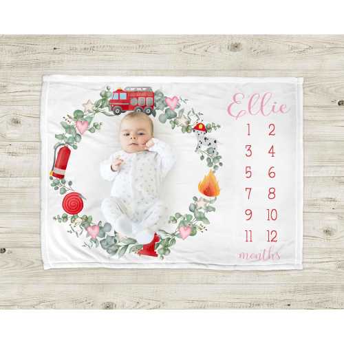 Personalized Firetruck Milestone Blanket  gift for newborn personalized custom baby growth blanket for girl pink baby monthly photo blanket