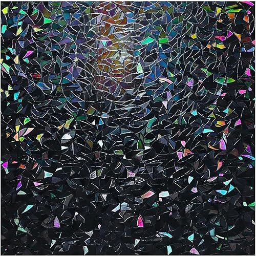 rabbitgoo Window Privacy Film Rainbow Film Decorative Window Sticker, 3D Static Stained Glass Cling Tint for Room Darkening Day Sleep, Black, 17.5 x 78.7 inches