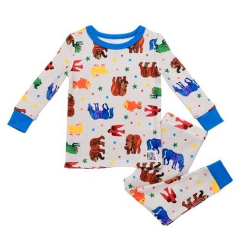World of Eric Carle Brown Bear 2 Piece Snug Fit Kids Pajamas, Gray Animal Print, 2T