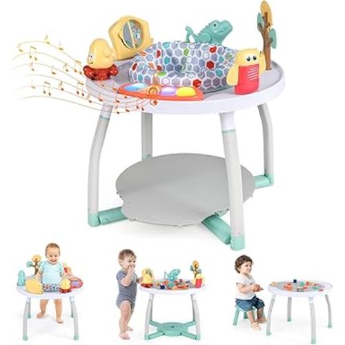 BABY JOY 5 in 1 Baby Activity Center, Baby Jumpers and Bouncers with Removable Toys, Lights & Music, 3 Adjustable Heights, Interactive Play Center for Toddlers Boys Girls 6-36 Months (White)