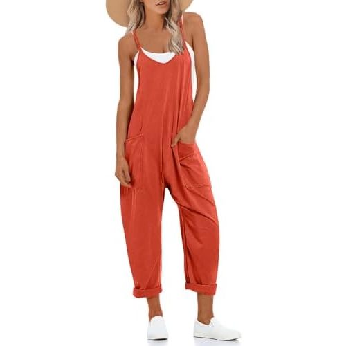 UNIANKIYA One Piece Jumpsuits for Women Casual Overalls Sleeveless Strap Rompers Travel Vacation Outfits Fall Fashion Clothes