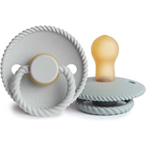FRIGG Rope Natural Rubber Baby Pacifier | Made in Denmark | BPA-Free (Silver Gray/French Gray, 0-6 Months)