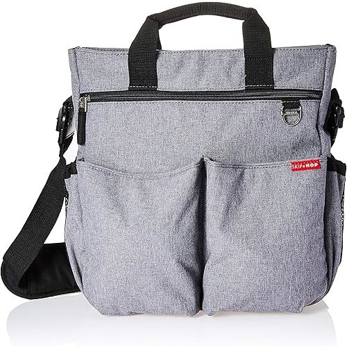 Skip Hop Messenger Diaper Bag with Matching Changing Pad, Duo Signature, Heather Grey