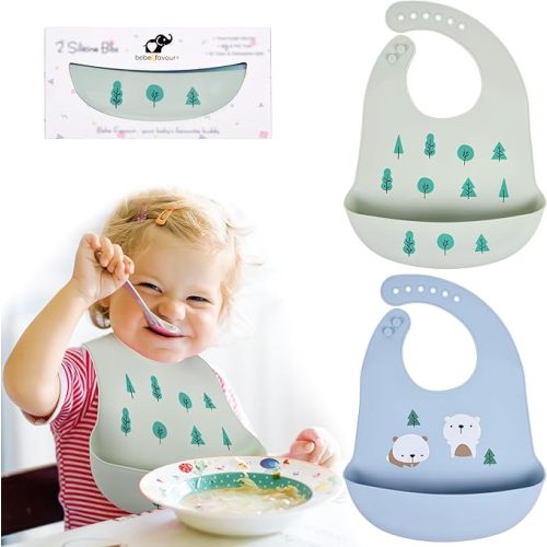 2 Pack Silicone Baby Bibs With Adjustable Fit Waterproof
