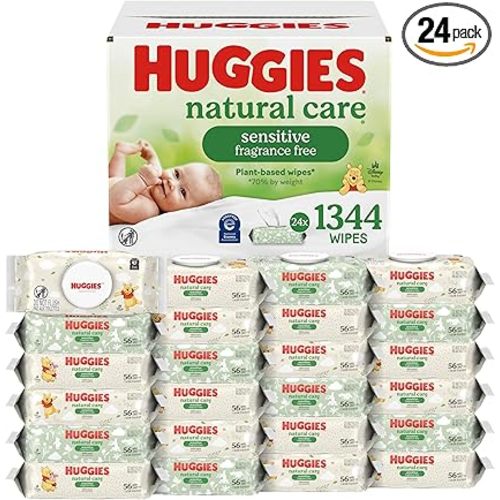 Huggies Natural Care Sensitive Baby Wipes, Unscented, Hypoallergenic, 99% Purified Water, 24 Soft Packs of 56 (1344 Wipes Total)