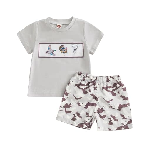 Kaipiclos Baby Boys Clothes Toddler Summer Outfits Short Sleeve Duck Print Pocket T-Shirt Tops and Shorts Farm Baby Clothes