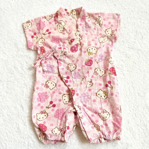 Sanrio Hello Kitty Baby Girls Jinbei Romper Yukata 0-6m Japan 50 60 Pink Matsuri