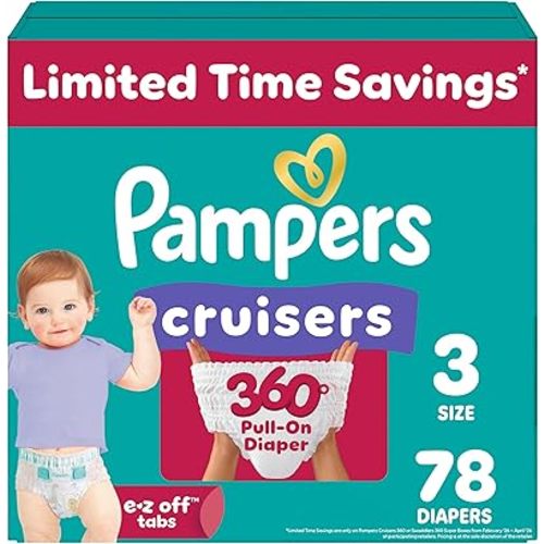 Pampers Diapers - Cruisers 360 - Size 3, 78 Count, Babyproof up to 100% Leakproof Pull-On Diaper