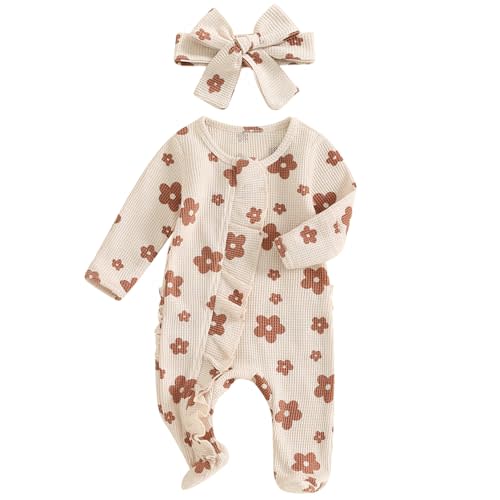 Ayalinggo Newborn Baby Girl Fall Winter Outfits Clothes Knit Jumpsuit Ruffle Romper Newborn Coming Home Outfit for Baby Girl