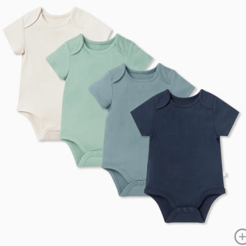 Ribbed Short Sleeve Bodysuit 4 Pack Ribbed Yellow Mix / Newborn