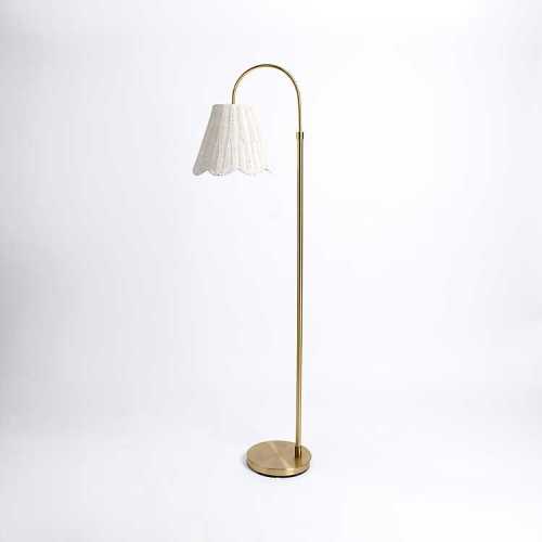 Gold Arched Floor Lamp with White Rattan Shade | Kirklands Home
