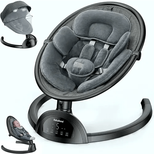 BabyBond Baby Swings for Infants, Bluetooth Infant Swing with Music Speaker, 3 Seat Positions, 5 Point Harness Belt, 5 Speeds and Remote Control - Portable Baby Swing for Indoor and Outdoor (Black)