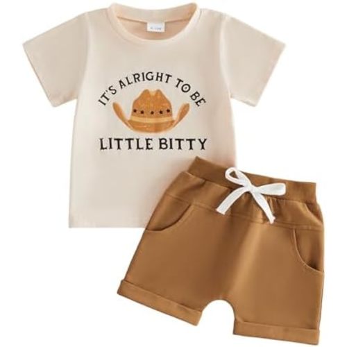 Toddler Baby Boy Western Outfits 2Pcs Infant Summer Birthday Clothes Short Sleeve Cowboy T Shirts and Shorts Set