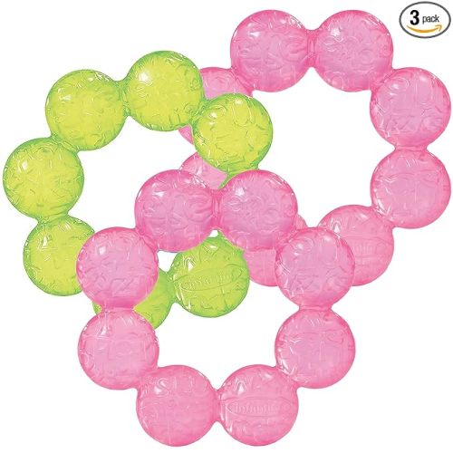 Infantino Water Teethers – Sensory Exploration, Teething, Cooling & Massaging Relief for Sore Gums, Lime & Pink, 3-Pack