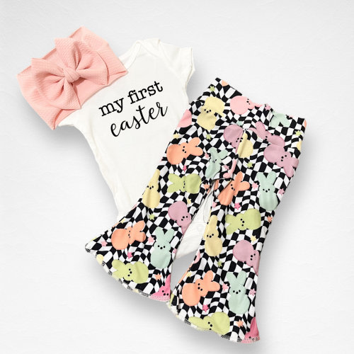 My First Easter Baby Outfit: Bunny Bell Bottoms & Bow Set