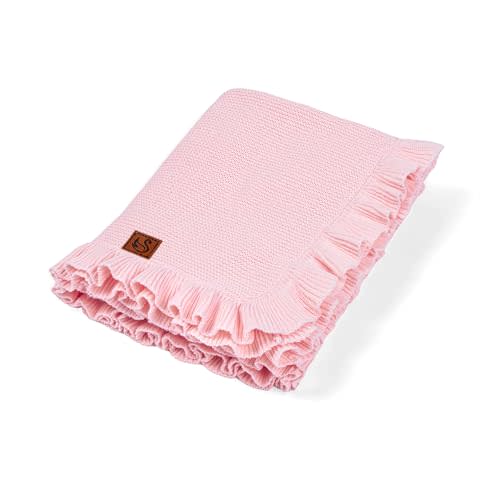 Ruffle Knit Blanket for Baby - 100% Luxury Soft Cotton Knit Warm Cozy Cuddle Stroller Crib Blanket for Newborns, Infants, & Toddlers (Pink)