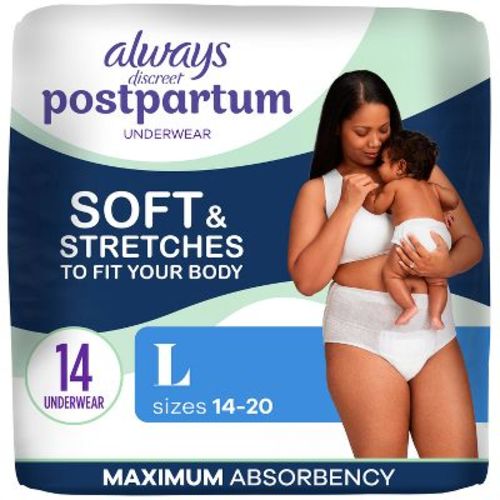 Always Discreet Postpartum Underwear Maxi Pad - Large - 14ct: Maximum Absorbency, Incontinence Protection, Waist Size 38-50