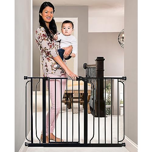 Regalo Easy Step 49-Inch Extra Wide Baby Gate, Includes 4-Inch and 12-Inch Extension Kit, 4 Pack of Pressure Mount Kit and 4 Pack of Wall Mount Kit, Black