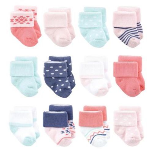 Luvable Friends Basics Infant Cozy Terry Baby Sock 12-Pack, Desert Bloom Aztec, 0-6 Months