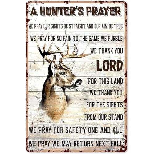 Hunting Signs for Room Deer Hunting Prayer Metal Tin Sign Wall Decor Retro Signs for Home Kitchen Café Gifts 12x8 inch